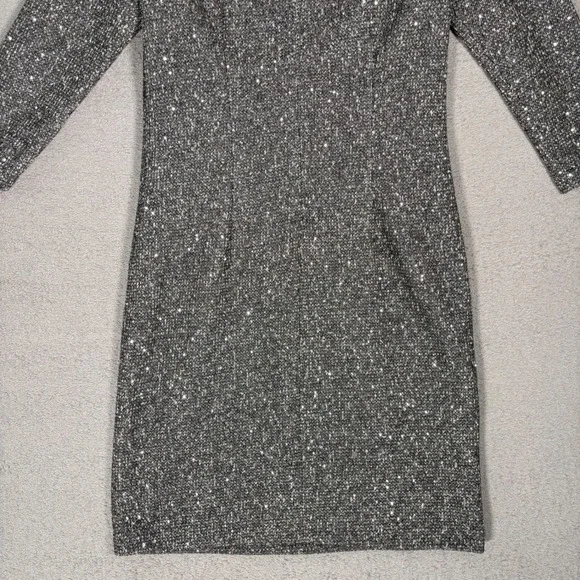 J McLaughlin Henrika Dress Women's Size M Charcoal Sequin Sparkle Sheath Tweed - Picture 11 of 16